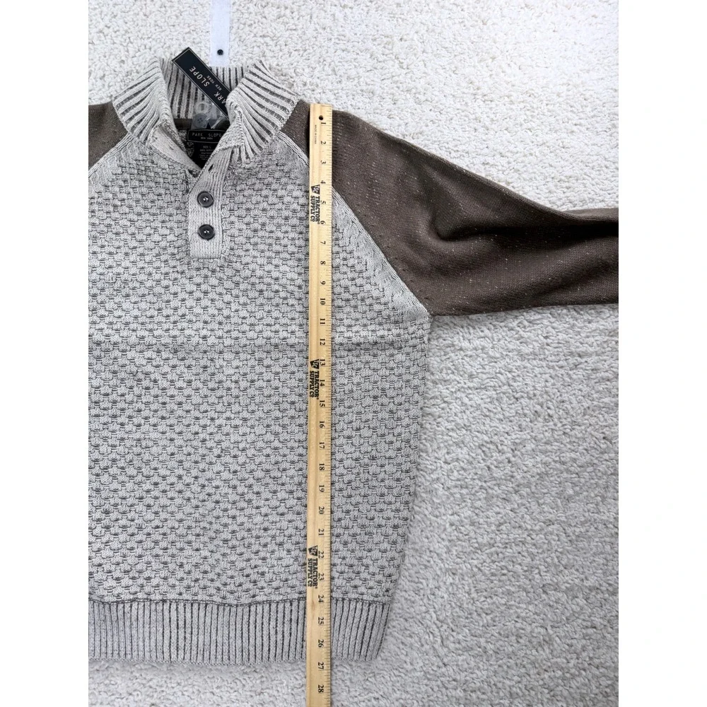 Park Slope Mock Neck Sweater Mens Large Brown Tan NEW Button Textured Pullover
